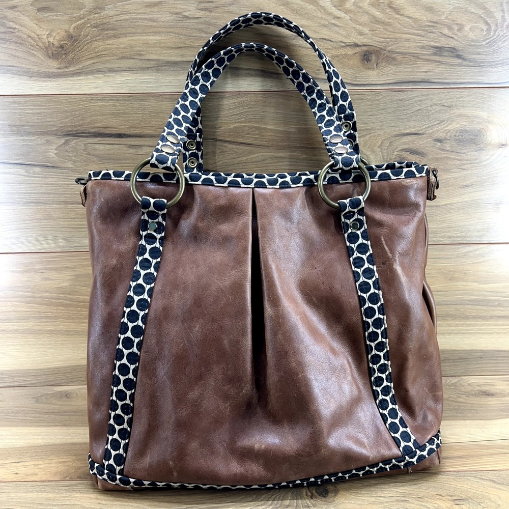 Mia Bossi USA Made Large Brown Leather Tote Diaper Travel Bag